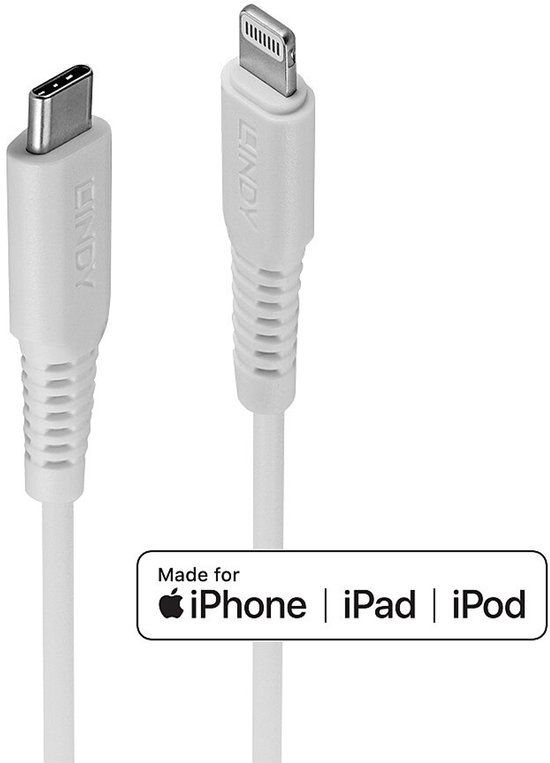 LINDY USB-kabel USB 2.0 Apple Lightning stekker, USB-C stekker 1.00 m Wit