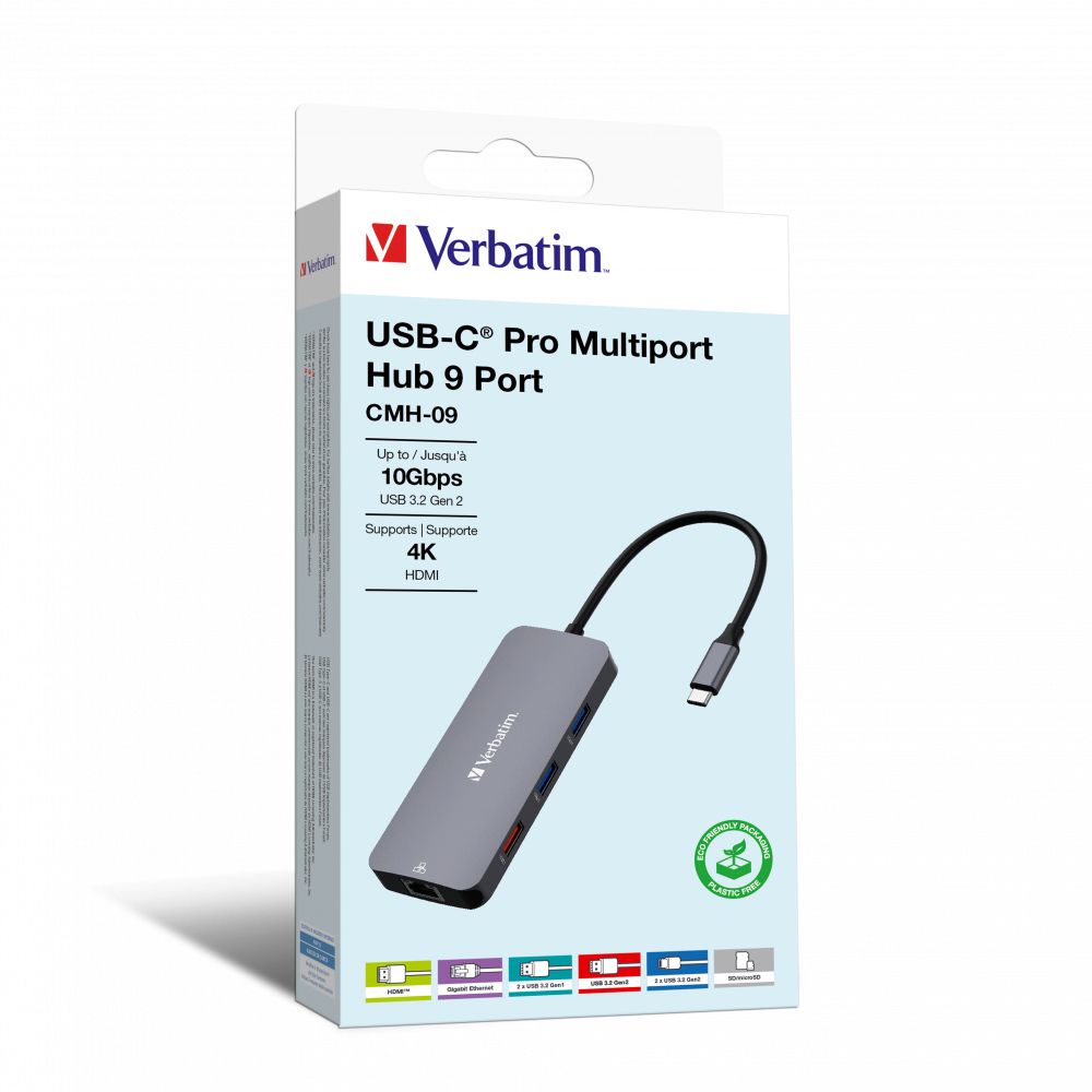 Verbatim CMH-09 USB-C Hub - 9-in-1 - 10000 Mbit/s - Zilver