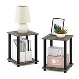 Merkloos Furinno Simplistic Salontafel, bijzettafel, met 2 niveaus, set van 2, Frans eiken/zwart