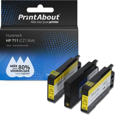 PrintAbout Huismerk HP 711 (CZ136A) Inktcartridge Geel Voordeelbundel 3-pack