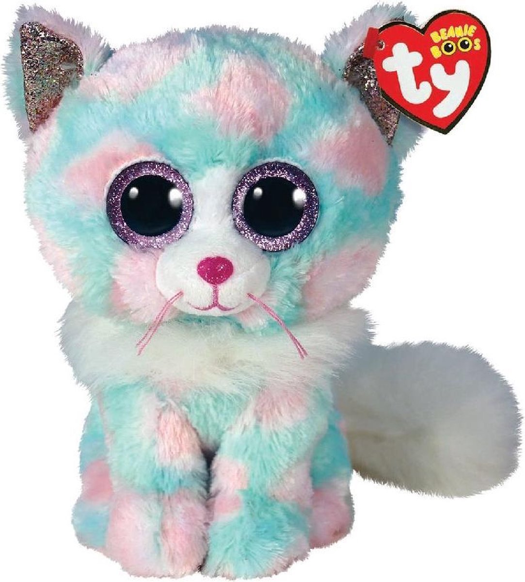 TY 2008079 Beanie Buddy - Kat Opal - 24 CM,Groen/Roze