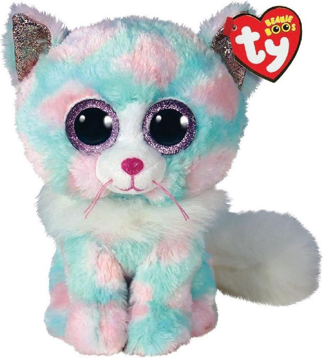 TY Beanie Buddy - Kat Opal - 24 CM - Groen/Roze