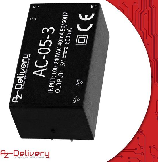 AZDelivery 220V tot 5V Mini-Voeding compatibel met Raspberry Pi Inclusief E-Book!
