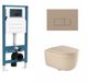 QeramiQ Dely Swirl Toiletset - inbouwreservoir Qeramiq Flush - 35mm zitting - kunststof taupe bedieningsplaat - rechthoekige knoppen - beige