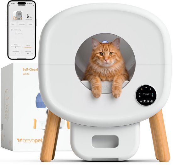 TrevoPet® Neo - Automatische Kattenbak met App - Zelfreinigende & Veiligheidssensoren - 13L Afvalbak - Wit