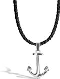 SERASAR Lederen Halsband Man [Anchor] - Zilver 60cm