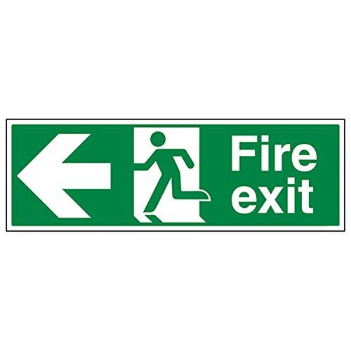 V-Safety Fire Exit Sign - Arrow Left - Rigid Plastic - 600x200mm - Green