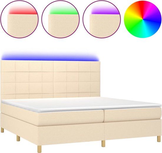 vidaXL Boxspring met matras en LED stof crèmekleurig 200x200 cm