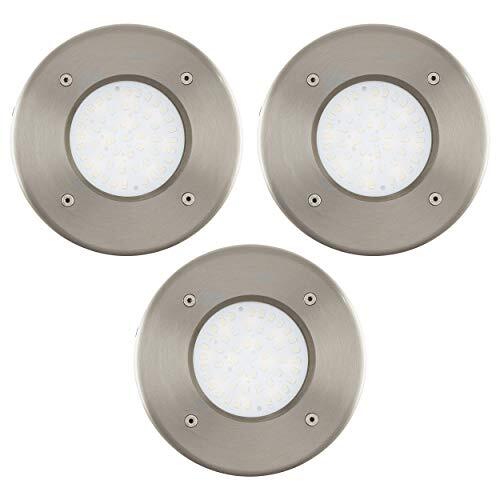 EGLO Lamedo, 3-delige set, LED-vloerinbouwlampen, 1 spot, inbouwlamp, padlamp van roestvrij staal, kleur: zilver, glas: wit, gesatineerd, rond, IP67