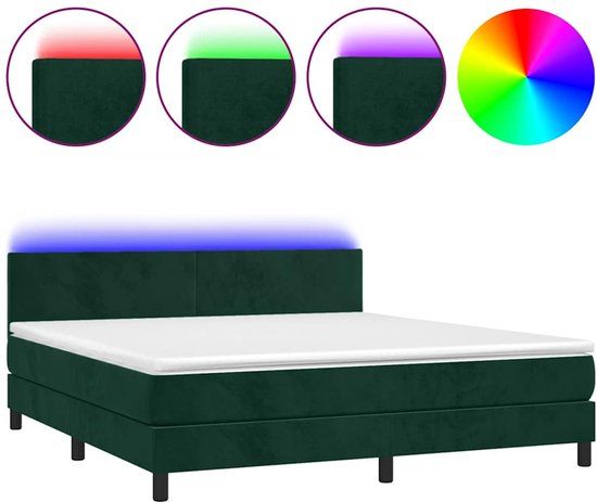 vidaXL Boxspring met Matras en LED Fluweel Donkergroen 160x200 cm