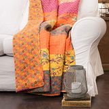 Lush Decor Royal Empire Throw - Floral Stripe Reversible Design Deken - 60" x 50", Mandarijn