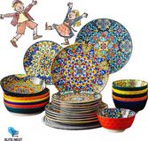 EliteNest® 24-delige Servies Set - Bohemian Stijl - Dinerborden, Dessertborden, Ontbijtkommen en Pastakommen - Veelkleurig