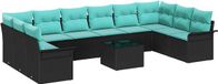 vidaXL Banc de jardin 11 pièces Noir Polyrotin