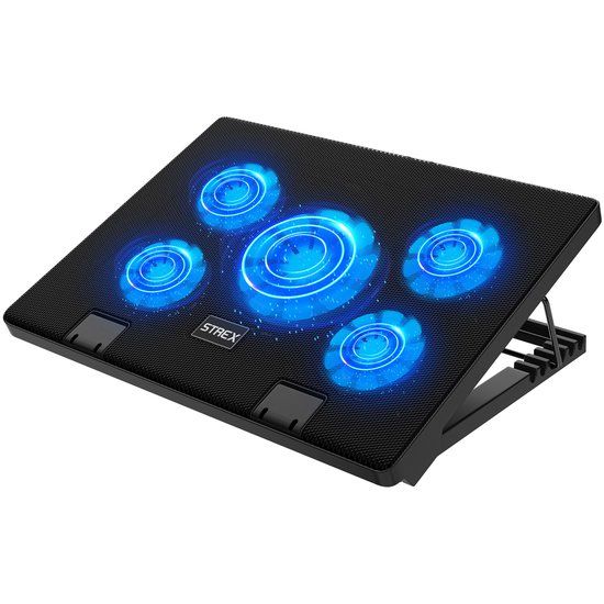 Strex Laptop Cooler - 12\" - 17 Inch - Adjustable - 5 Fans - Black