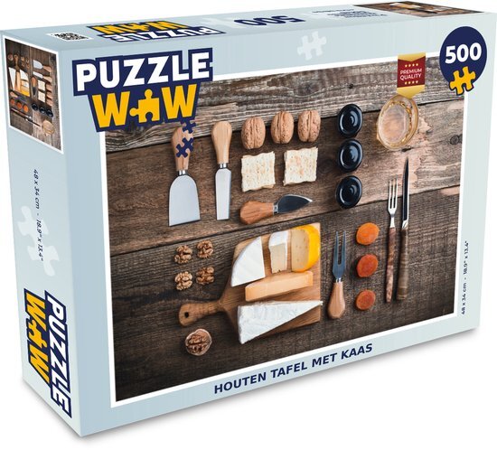 MuchoWow Puzzel Houten tafel met kaas - Legpuzzel - Puzzel 500 stukjes