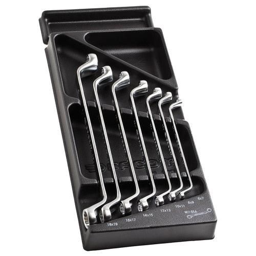 Module of recessed ring wrenches in metric and inch sizes in plastic inlay - MOD.55-1
