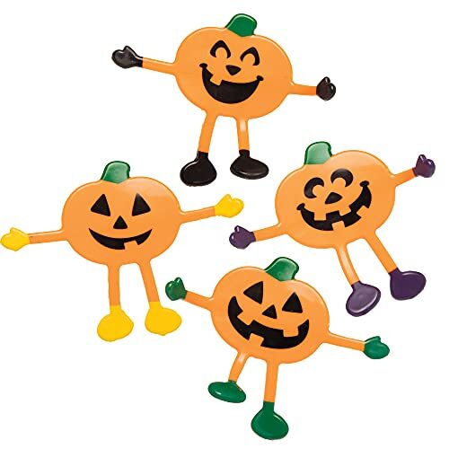 Baker Ross FC240 Bendy Pompoenen Speelgoed - Pak van 4, Halloween nieuwigheidsspeelgoed, speelgoed voor kinderen, ideaal als feestzakvulling, kleine geschenken en prijzen