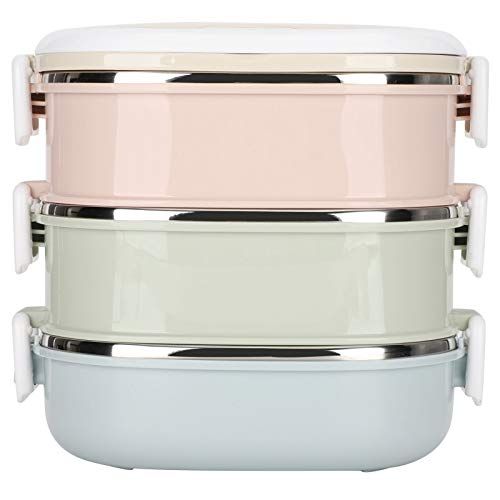 Atyhao Draagbare roestvrijstalen Bento-box voor kinderen en volwassenen, stapelbare lekvrije lunchbox Geïsoleerde thermische voedselcontainer(3 Layer)
