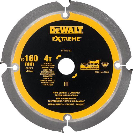 DeWALT Cirkelzaagblad voor Cementplaten - Ø 160mm - 4T - DT1470-QZ