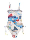 Next - Dames - Maillot de bain bandeau sculptant et gainant le ventre avec volants aux jambes - Tall - Crème