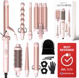 Sansbeauté® 7-in-1 Krultang met Klem en Wafeltang - Lichtroze/roségoud