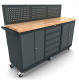 Bullram Bol Verrijdbare werkbank 2x 2 deuren 5 laden kast incl. gereedschapswand