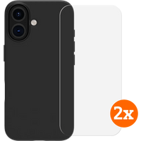 BlueBuilt Back Cover iPhone 16 Zwart + Screenprotector Glas Duo Pack