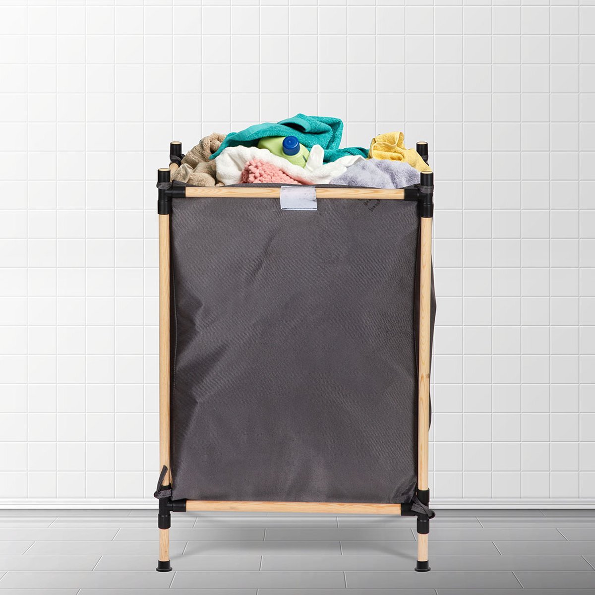 Eurostockdeals Wasmand - Laundry Bag - Wasmanden - Zwart - Hout - 105 Liter