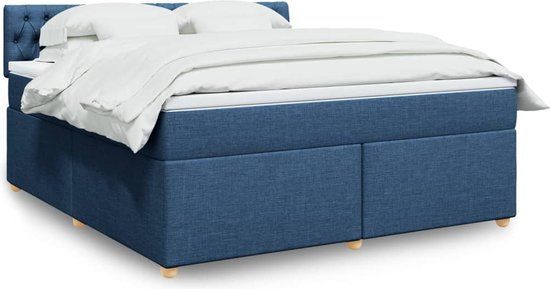 vidaXL Boxspring met matras Stof Blauw 180x200 cm