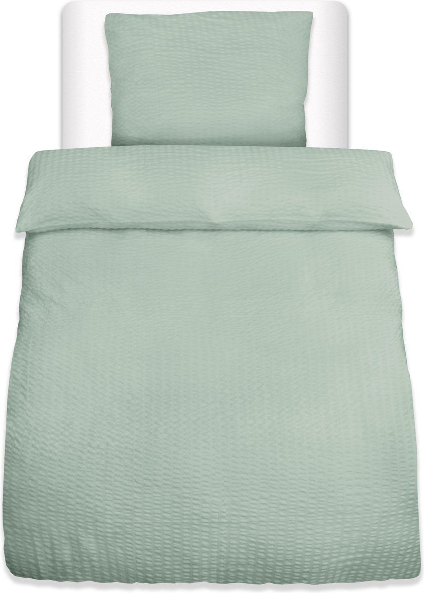 Beautissu Meline - Seersucker Dekbedovertrek Set 155x220 cm & Kussensloop 80x80 cm - Salie Groen