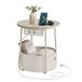 VASAGLE Ronde bijzettafel met stopcontacten en stoffen mand | LET228LL01 Nachtkastje, 45 x 45 x 50 cm, 2 AC en 2 USB, pour salon, beige naturel et blanc crème, collection Lilea