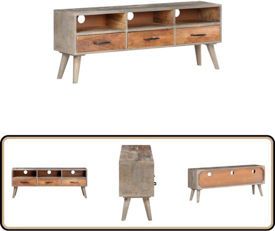 vidaXL Tv-meubel - 130x35x51 cm - massief ruw mangohout - grijs