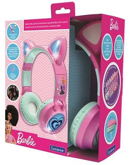 Lexibook Barbie Cat’s ears shape wireless oplaadbaar headphones met verlichting