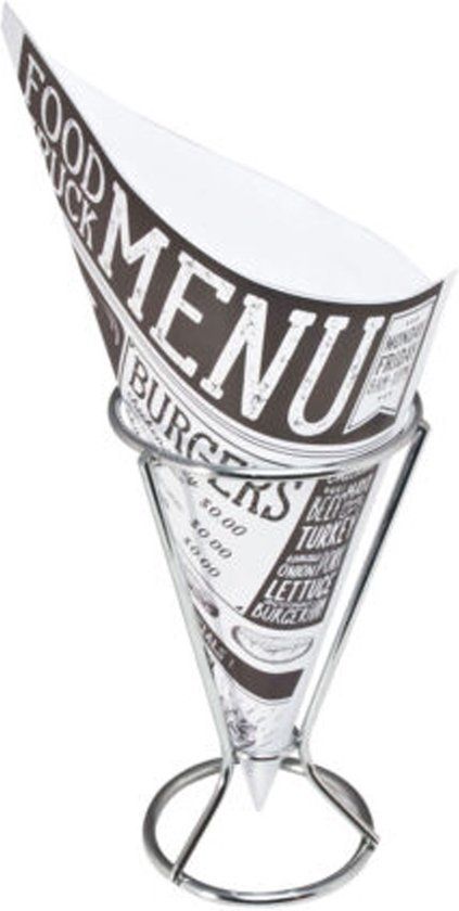 Svenska living Frietzakhouder met 5x frietzakjes - RVS/papier - 9 X 16 cm