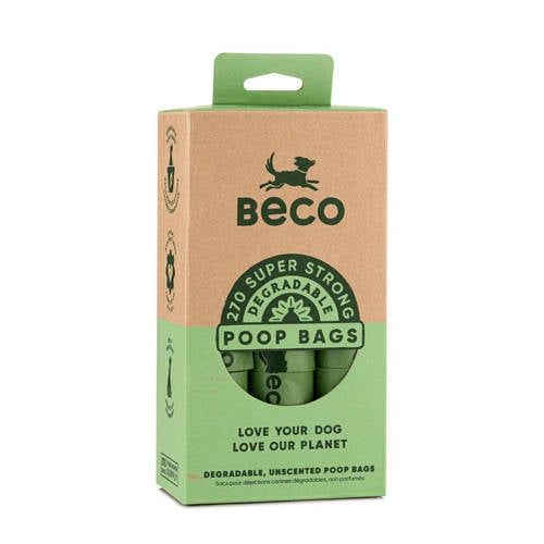 Beco Tassen - Reispakket - 60 Sterke Grote Poop Zakjes voor Honden, Ongeparfumeerd, Value Pack 18 Rolls (270 bags), Groen