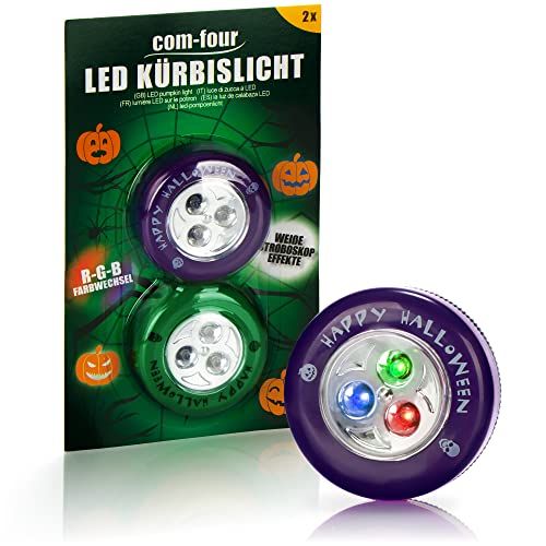 COM-FOUR 2x LED-licht voor Halloween - Knipperende Pompoen LED-verlichting - Pompoenlamp (Set LED - groen + paars)