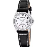 Calypso K5871/1 Polshorloge Dames Zwart Leer Zilverkleurig Staal Wit Mineraalglas Analoog Quartz 5 ATM