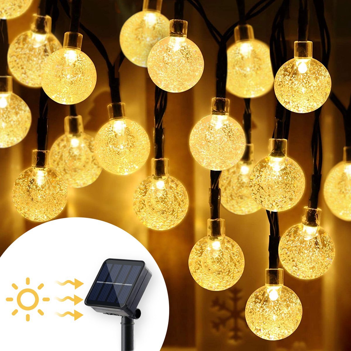 Happy Goods® Happy Goods - Tuinverlichting op zonne-energie - Solar tuinverlichting - 7 meter - 50 solar led - crystal lampjes ø 2,5 cm - Verlichting voor in de tuin - Sinterklaas