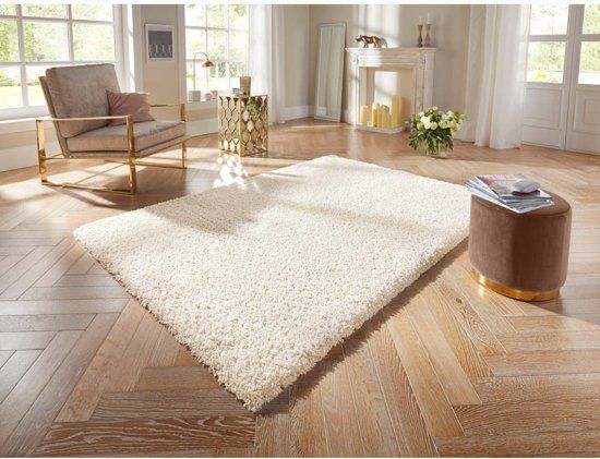 Elle Decor Talence Hoogpolig Vloerkleed - 140x200 cm - Ivoor & Wit