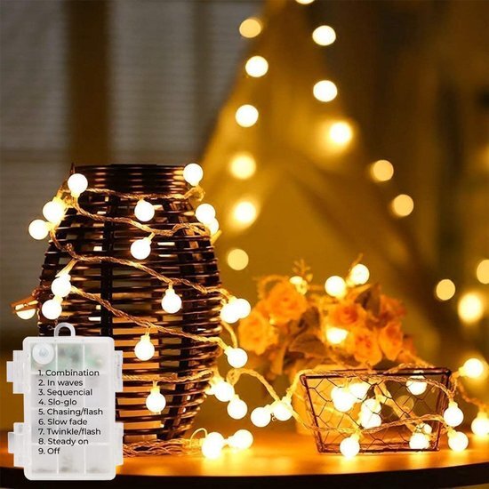 Homèlle Lichtsnoer - Kerstverlichting Buiten & Binnen - Warm-wit - 6 Meter - 50 LEDs - Batterij - IP65