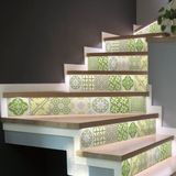 Ambiance Sticker Zelfklevende trap, tegels, trap, groen, zelfklevend, voor trap, cementtegels, 2 stroken van 15 cm x 105 cm