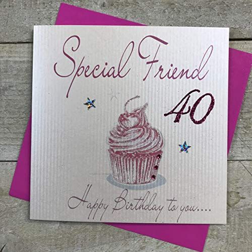 White Cotton Cards Roze Cupcake 40th Birthday Card - Special Friend - Handmade