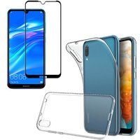 Phonillico Hoesje voor Huawei Y6 2019 / Y6 PRO 2019 / Y6 PRIME 2019 + volledig gehard glas Zwarte rand schermbeschermingsfilm