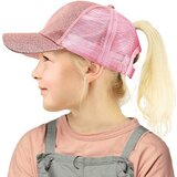 Glitter Meisjes Baseball Cap Roze (6-12 jaar) - Polyester - Lente/Zomer