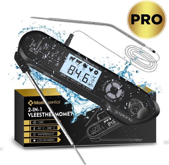 MostEssential 2-in-1 Vleesthermometer - PRO Edition - BBQ Thermometer - Kernthermometer - Oventhermometer - Keukenthermometer - Digitaal – Waterdicht
