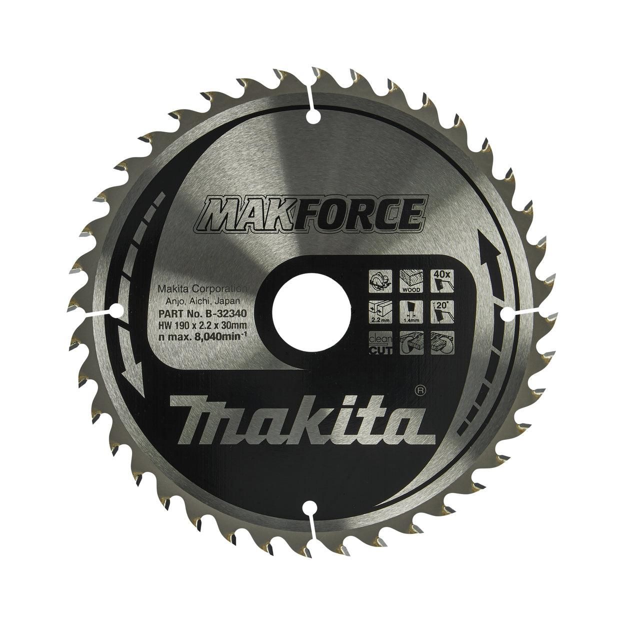Makita B-32340 Cirkelzaagblad voor Hout | Makforce | Ø190mm Asgat 30mm 40T