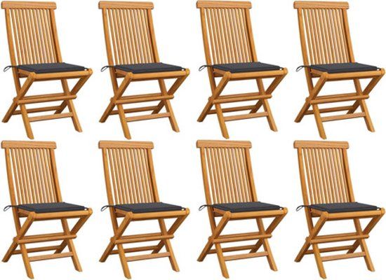 vidaXL Tuinstoelen 8 stuks met antracietkleurige kussens, massief teakhout
