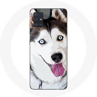 Maniacase Etui voor Samsung Galaxy A51 5G Siberische witte Husky blauwe ogen