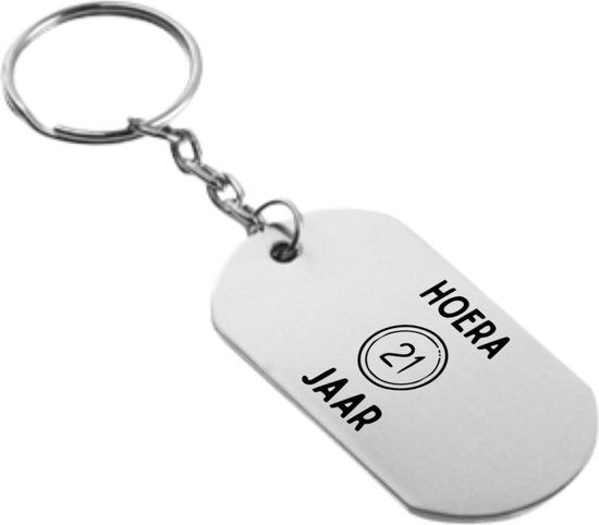 Akyol - Hoera 21 jaar Sleutelhanger - Verjaardag - Unisex - Wit/Zwart