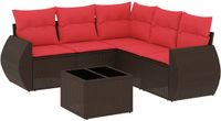 vidaXL 6-delige tuinbankset met kussens, bruin, polyrotan